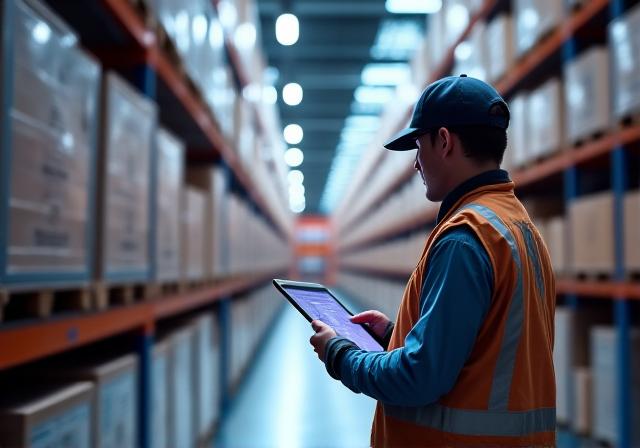Logistics professional checking cargo sensors